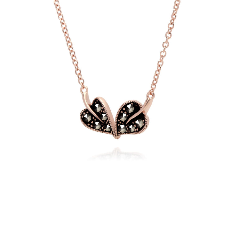 Plaqué or Rose Argent Sterling Marcassite Design de Feuille 42cm Collier