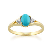 gemondo turquoise Bague, 9 Ct Or Jaune 0.66CT OVALE TURQUOISE & Bague diamant