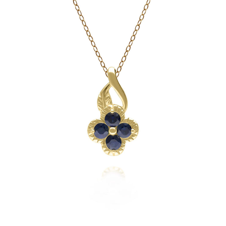 Pendentif Floral or jaune 375 avec Saphir Rond