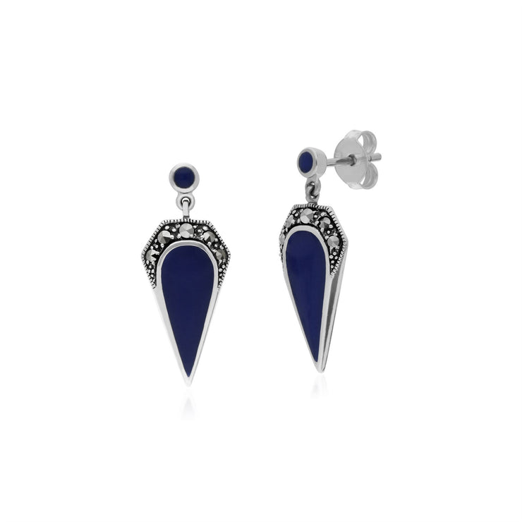 MARCASSITE Boucles d'oreilles, Argent Sterling Marcassite &émail bleu Boucles d'oreilles goutte