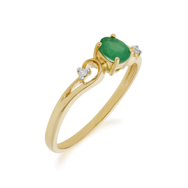 Gemondo Émeraude Bague, 9 CT or Jaune Émeraude et Diamant Classique Robe Bague Solitaire - Émeraude