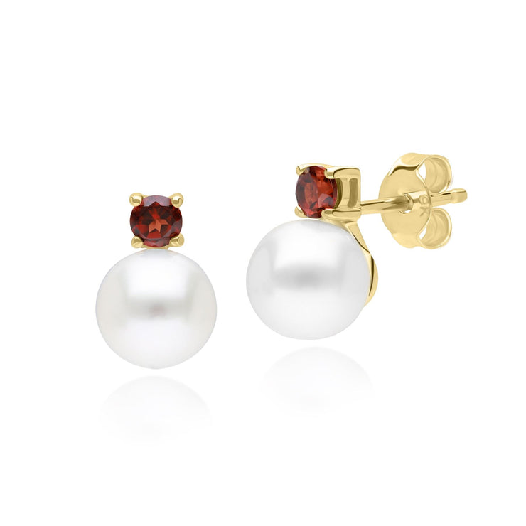 Boucles d'Oreilles Clou Modern Pearl Or Jaune 375 avec Perle et Grenat