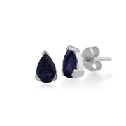 Boucles d'oreilles Clou Classique Or Blanc 375 Iolite Poire serti Griffe