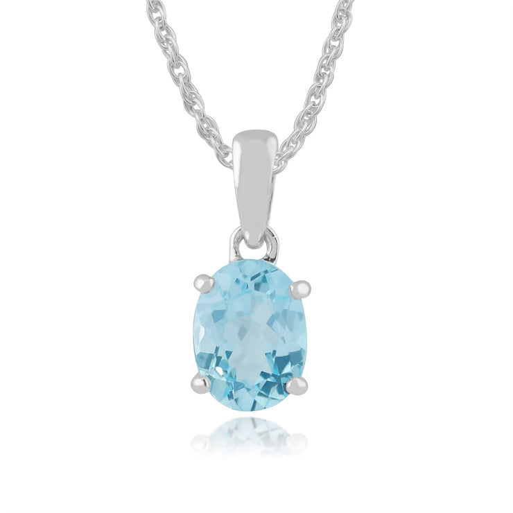 Blanc 9 Ct Or 1.39ct ct Topaze bleu ciel Pierre Unique ovale classique pendentif sur chaîne