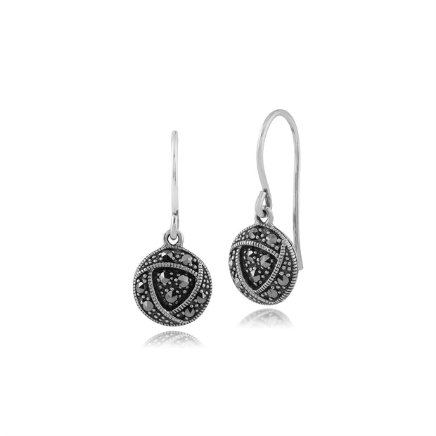 Boucles d'Oreilles Pendantes et Pendentif Style Rennie Mackintosh Argent 925 Rose de Glasgow marcassite Ronde