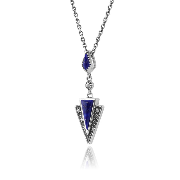 Pendentif Style Art Déco Argent 925 Lapis Lazuli et Marcassite