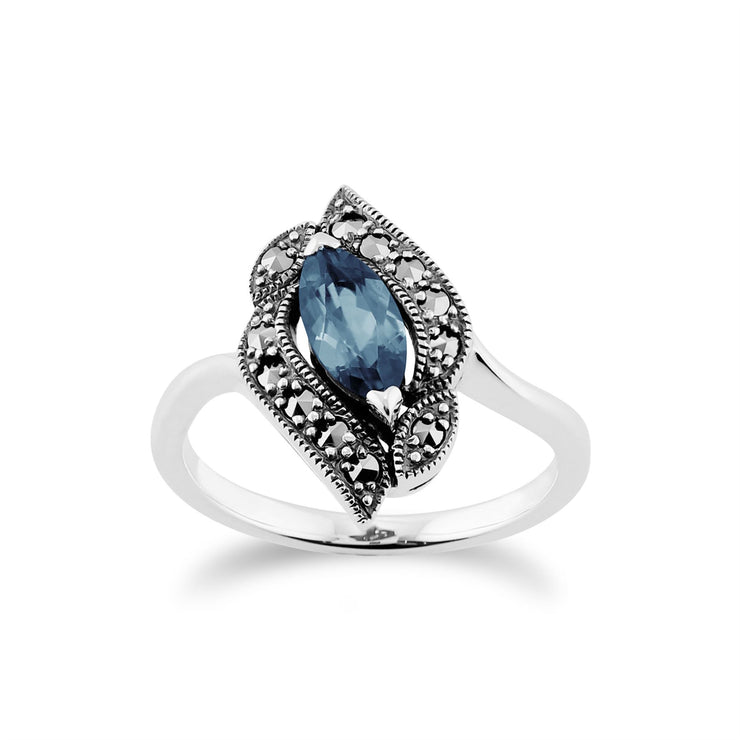 Gemondo Bague Marcassite, Argent Topaze Bleu & Marcassite Bague Art Nouveau