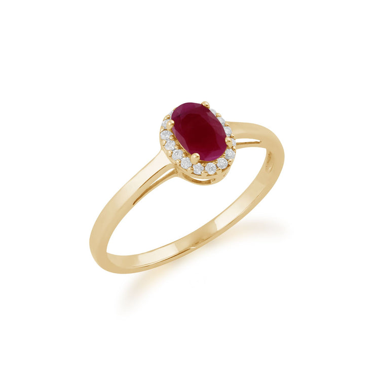 Bague Classique Or jaune 375 Rubis et Diamant Halo