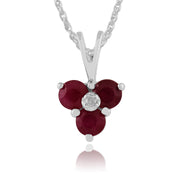 Pendentif Classique Or Blanc 375 Rubis Rond et Diamant Style Cluster