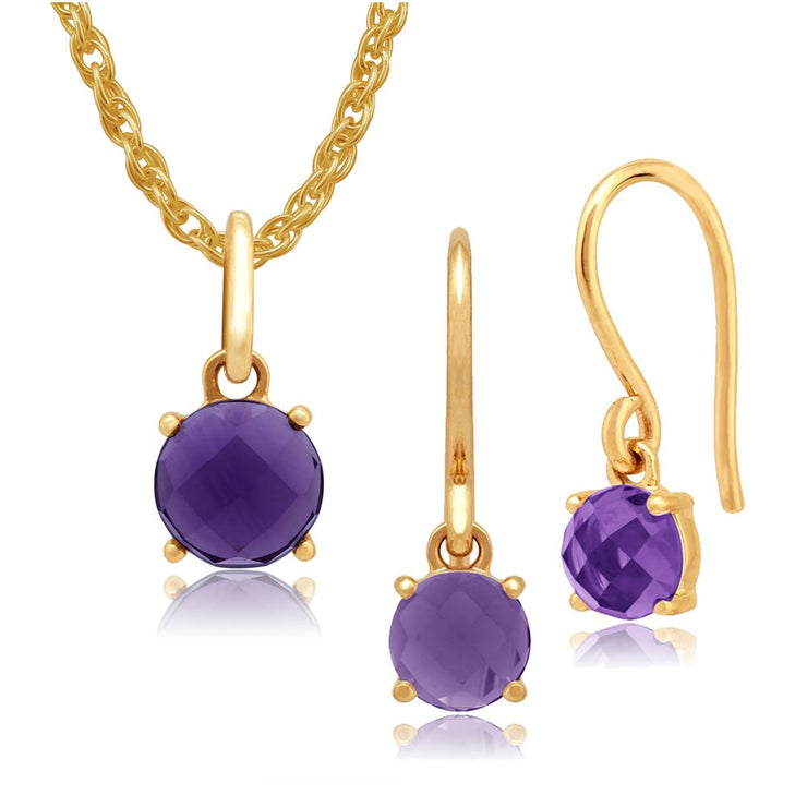 Pendentif et Boucles d'Oreilles Pendantes Classique Or Jaune 375 Améthyste à Damier