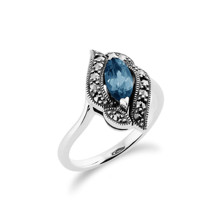 Gemondo Bague Marcassite, Argent Topaze Bleu & Marcassite Bague Art Nouveau