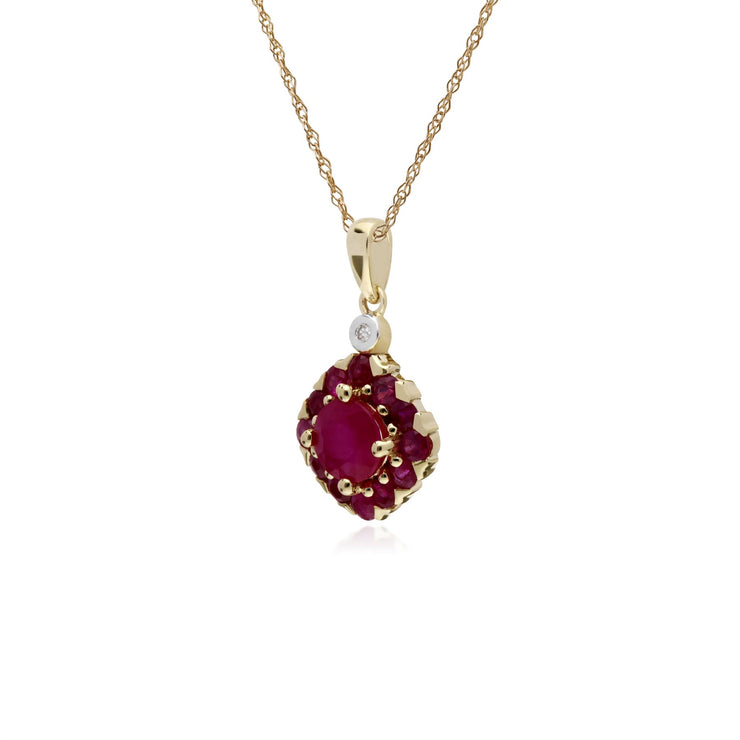 s 9 CT Rubis or Jaune & Diamant Carré Serti Pendentif sur 45cm Chaîne