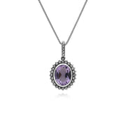Pendentif et Boucles d'Oreilles Style Art Déco Argent 925 Améthyste Ovale et Marcassite Halo