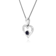 9 ct or Blanc Unique Saphir et Diamant Coeur Pendentif sur 45cm Chaîne