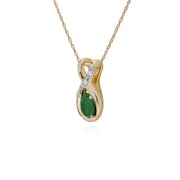 émeraude Collier, 9 Ct Or jaune émeraude et Diamant Ovale BAISER pendentif avec 45cm chaîne