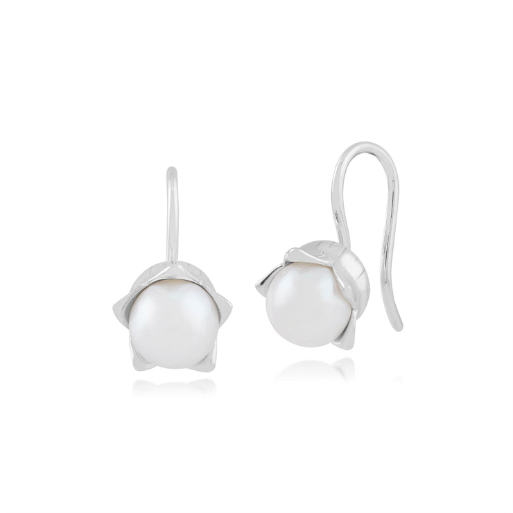 Boucles d'Oreilles Pendantes Floral Lys Argent 925 et Perle