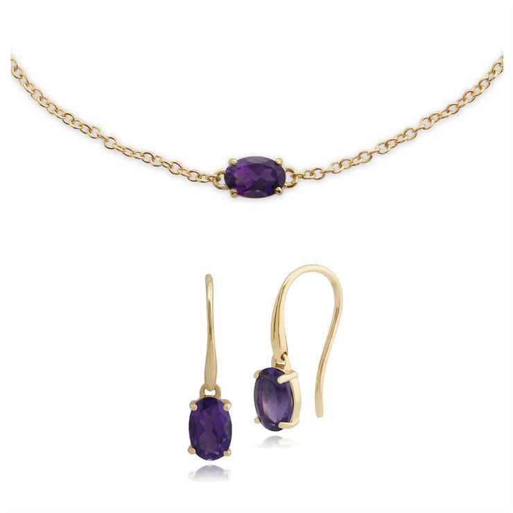 Bracelet et Boucles d'Oreilles Pendantes Classique Or Jaune 375 Améthyste Ovale