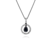 Argent Sterling Gouttes D'Eau Saphir et Rond Marcassite 45cm Collier