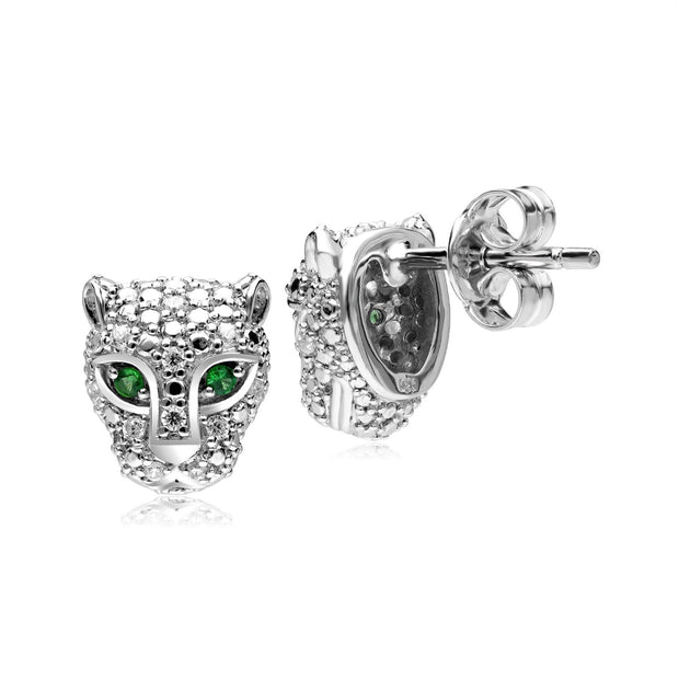 Boucles d'Oreilles Clou Guépard ECFEW™ 'The Unifier' Or Blanc 375 Tsavorite et Diamant