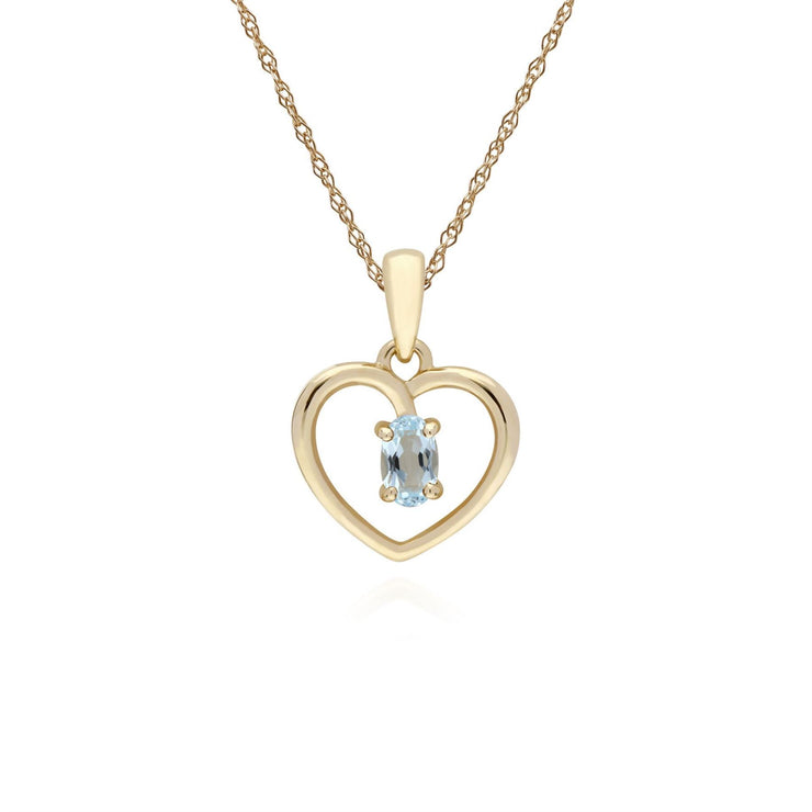 s 9 CT or Jaune Topaze Bleue Ovale Pierre Unique Coeur Pendentif sur 45cm Chaîne