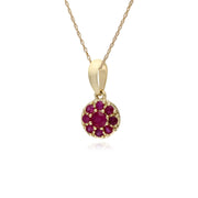 9 ct or Jaune Rubis Rond Serti Pendentif sur 45cm Chaîne