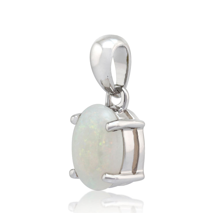 Pendentif Classique Or Blanc 375 Opale Cabochon Ovale