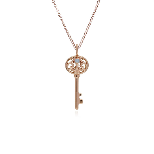 Pendentif Classique Cadenas Cœur Argent 925 Plaqué Or Rose et Charms Grande Clé Opale
