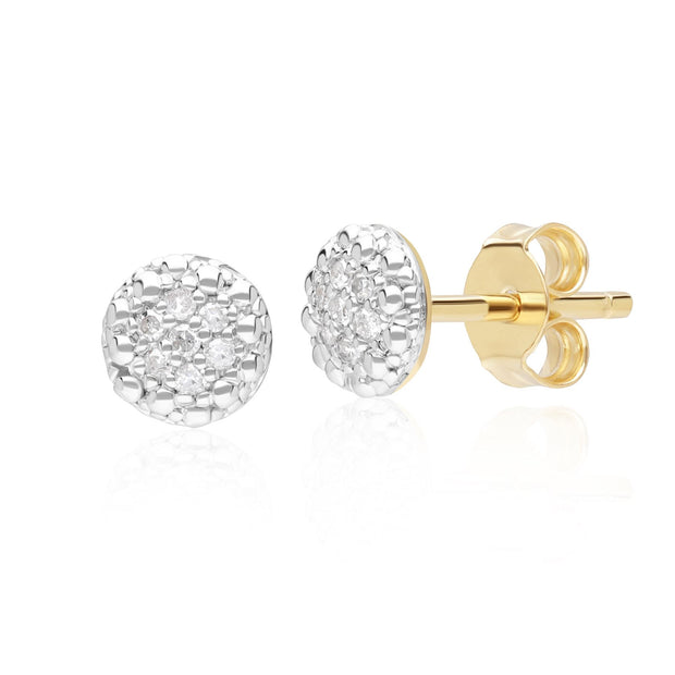 Boucles d'Oreilles Clou Pavé de Diamant Rond en Or Jaune 375