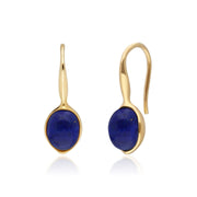 Boucles d'Oreilles Pendantes Irrégulier B Gem Argent 925 Plaqué Or Lapis Lazuli