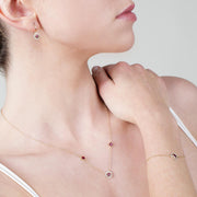 Collier et Boucles d'Oreilles Pendantes Or Jaune 375 Rubis Carré et Diamant Halo