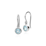 Boucles d'Oreilles Pendantes Essentiel Argent 925 Topaze Bleu Rond Sertis Clos