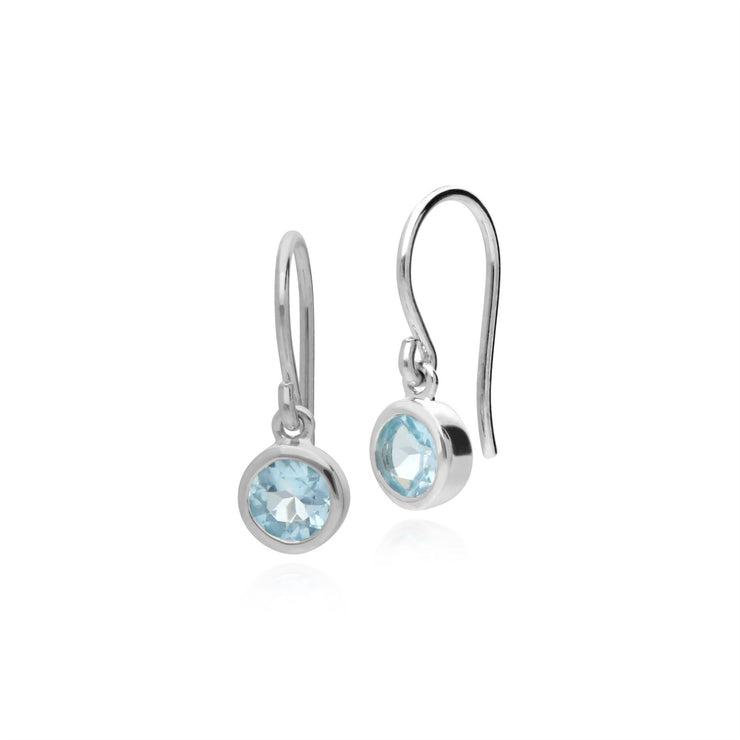 Boucles d'Oreilles Pendantes Essentiel Argent 925 Topaze Bleu Rond Sertis Clos