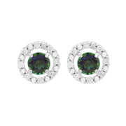 Boucles d'Oreilles Clou Topaze Mystique Classique Or Blanc 375 et Ear-Jacket Rond Diamant