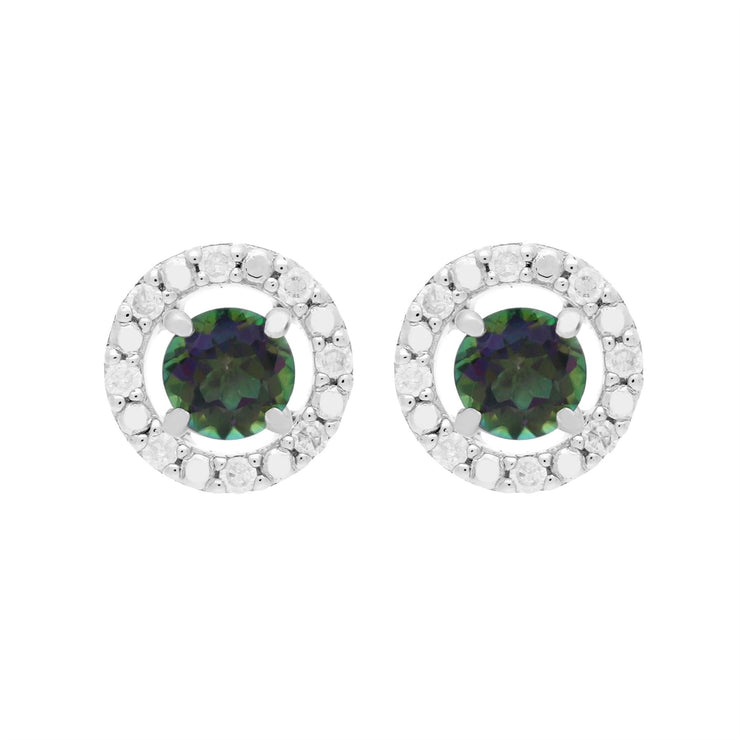 Boucles d'Oreilles Clou Topaze Mystique Classique Or Blanc 375 et Ear-Jacket Rond Diamant