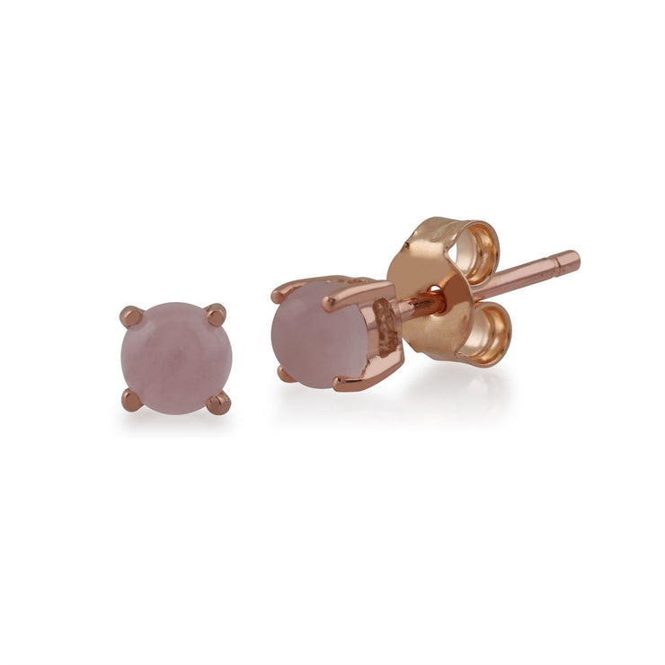 Boucles d'Oreilles Clou Quartz Rose Classique Or Rose 375 Diamant et Ear-Jacket Rond