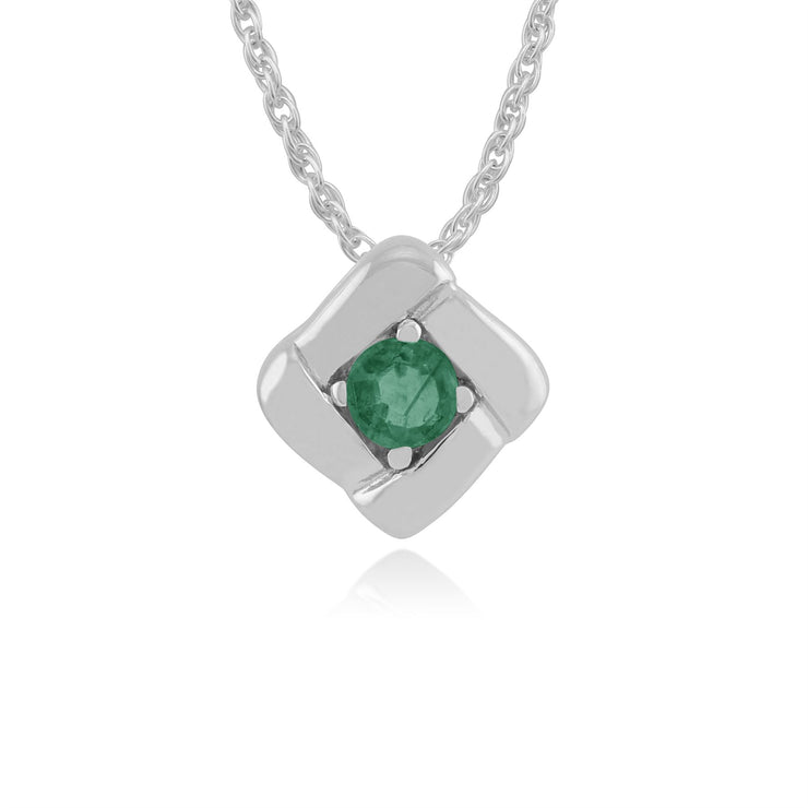 Pendentif Croisé Carré Classique Argent 925 Emeraude