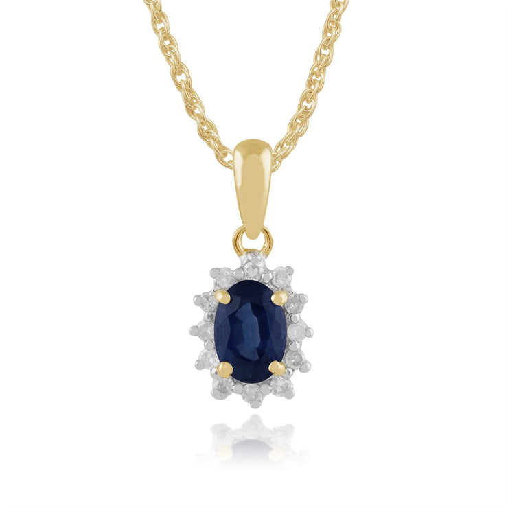 Pendentif et Boucles d'Oreilles Clou Classique Or Jaune 375 Saphir Oval et Diamant