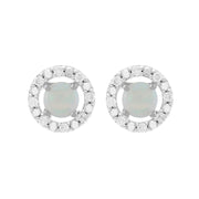 Boucles d'Oreilles Clou Opale Classique Or Blanc 375 et Ear-Jacket Rond Diamant