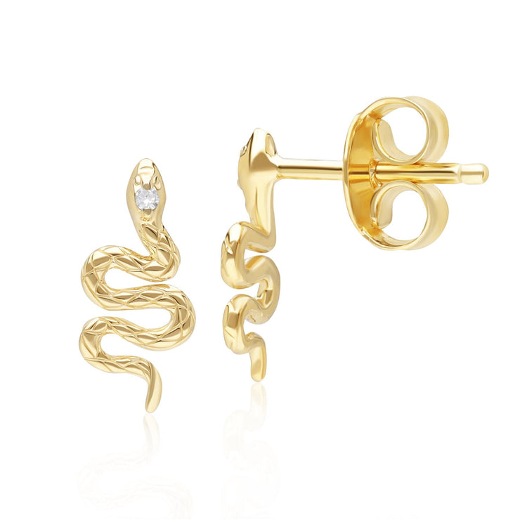 ECFEW™ Boucles d'Oreilles Clou enroulées serpent Diamant en or jaune 9 carats