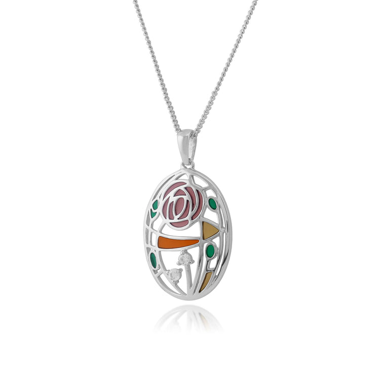 Collier Style Rennie Marckintosh Argent 925 Topaze Rose Ovale