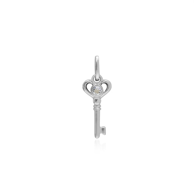 Pendentif Classique Argent 925 Petite Clé avec Topaz Blanc Rond