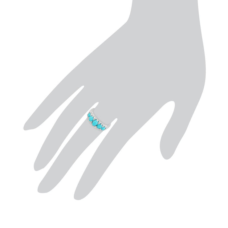 Argent Sterling 925 Turquoise Bague Cinq Pierres