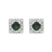 Boucles d'Oreilles Clou Topaze Mystique Classique Or Blanc 375 et Ear-Jacket Carré Diamant