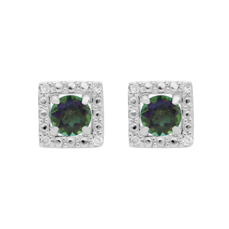 Boucles d'Oreilles Clou Topaze Mystique Classique Or Blanc 375 et Ear-Jacket Carré Diamant