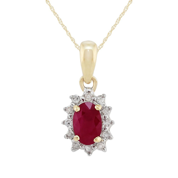 Pendentif Classique Or Jaune 375 Rubis et Diamant Style Cluster