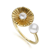 Bague Ouverte Florale Caruso Perle et Topaze Blanche