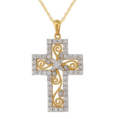 Pendentif Croix Or Jaune 750 Diamant Pavé