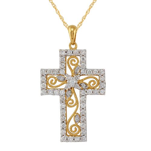 Pendentif Croix Or Jaune 750 Diamant Pavé