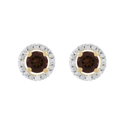 Boucles d'Oreilles Clou Quartz Fumé Classique Or Jaune 375 et Ear-Jacket Rond Diamant