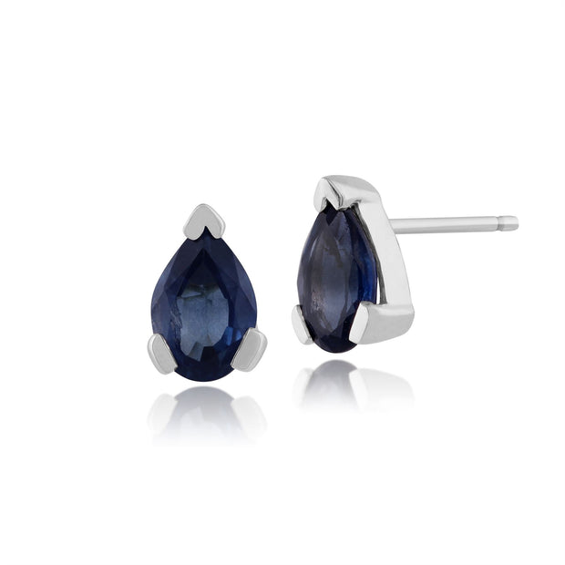 Boucles d'Oreilles Clou Classique Or Blanc 375 Saphir Poire Bleu Clair